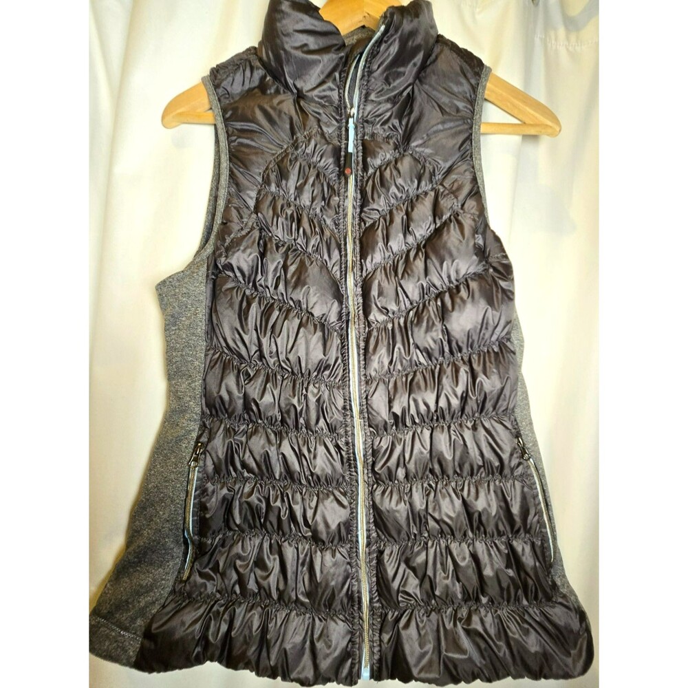 Tangerine Women’s Medium Down Puffer Vest Dark Grey Knit Side Stretch Zip Pocket